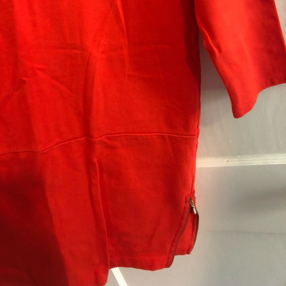 Red-Orange 3/4-Length Sleeve Sweater Dress with Zipper Details - Picture 5 of 7